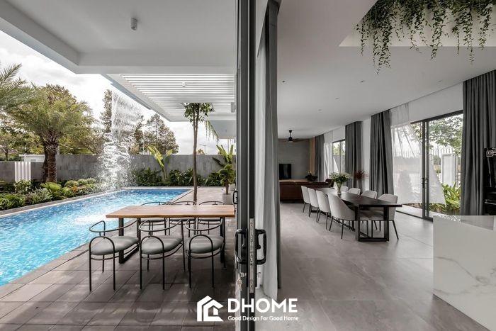 Mọi không gian trong ngôi nhà đều có thể hướng ra bể bơi và hướng vào nhau (Ảnh: ArchDaily)